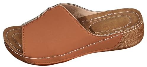 Sandales et claquettes pour femme - En cuir noir - Souple - Antidérapantes - Légères et confortables - Pour l'extérieur - 45 mm d'épaisseur - Semelle épaisse