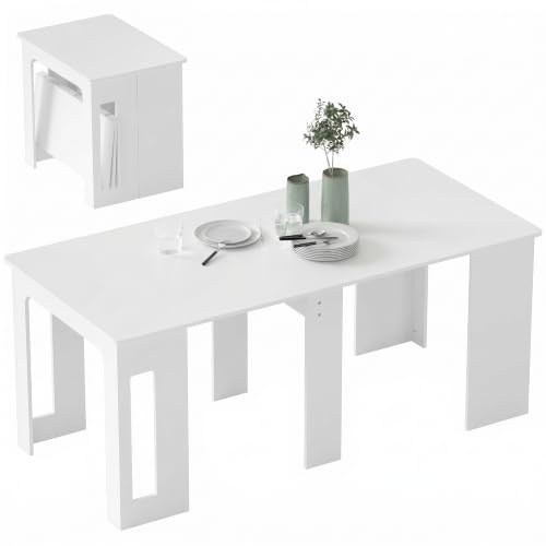 HOMCOM Table à Manger Pliante, Table Pliante Cuisine rectangulaire Extensible jusqu'à 6 Personnes, pour Petits espaces, Salle à Manger, Blanc