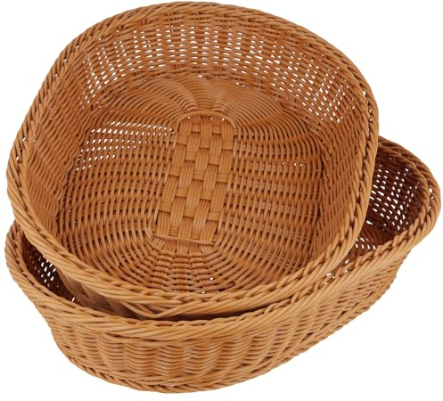 SYUTBOU 2 cestas de pan ovaladas trenzadas, 40 x 30 x 8 cm, color marrón, cesta de plástico para panecillos