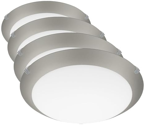 Eglo Mars 1, Lampada da soffitto a 1 luce, lampada da parete, plafoniera in acciaio, vetro bianco satinato con bordo argentato, attacco E27 (Confezione da 4)