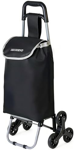 Carro de la Compra 6 Ruedas, Carrito Compra Plegable de Aluminio con Bolsa Oxford Desmontable, Carro Compra para Subir Escaleras (Negro, 23L)