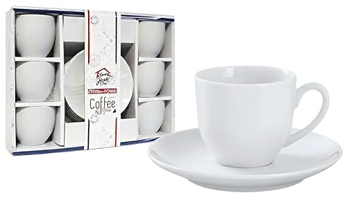 FLOBALIT Set 6 Tazzine da Caffè con Piattini - 90cc Ceramica Shabby Espresso 12 pezzi