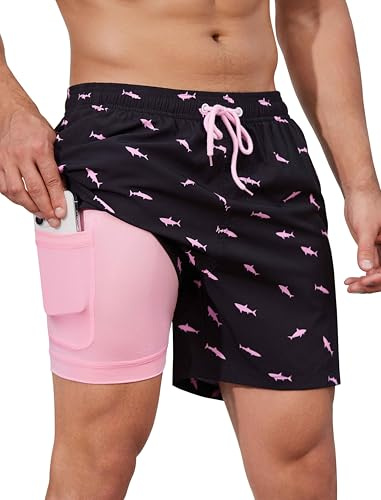 SILKWORLD Shorts de Bain Homme 2 en 1 Maillot de Bain Homme Séchage Rapide Short de Plage avec 2 Poches pour Natation et Piscine