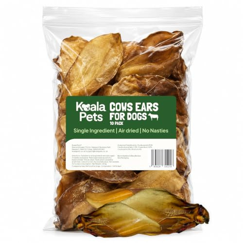 Cows Ears for Dogs Large 10 Pack Long Lasting Natural Dog Chew Beef Collagen