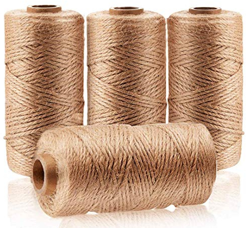 1312 FT Natural Jute Twine,3ply String Twine, Industrial Packing Materials Packing String for Gifts,DIY Crafts, Decoration, Bundling, Gardening and Recycling（4pcs）