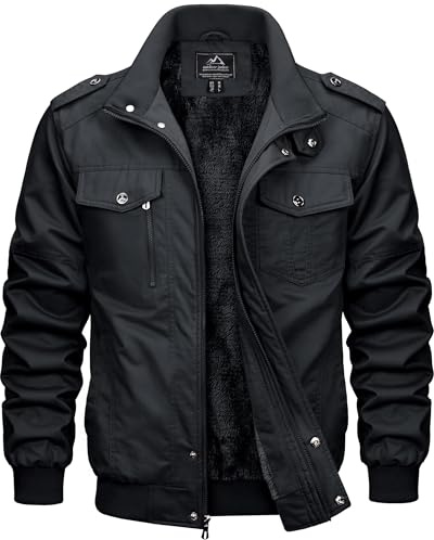 MAGCOMSEN Veste d'hiver pour homme - Doublure chaude - Veste polaire cargo décontractée - Veste mi-saison en coton - Veste militaire avec poches multiples, Noir , S