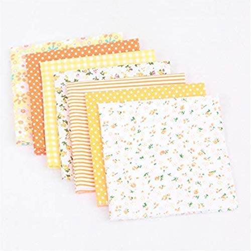 Tessuto di Cotone,7Pezzi Tessuto Cotone Stoffa Patchwork Tessuti a Metraggio,25X25CM Tessuti Stampati Cotone,Tessuti Quadrati di Cotone per Lavoretti Cucito,Materiali Tessuti in Cotone DIY Giallo