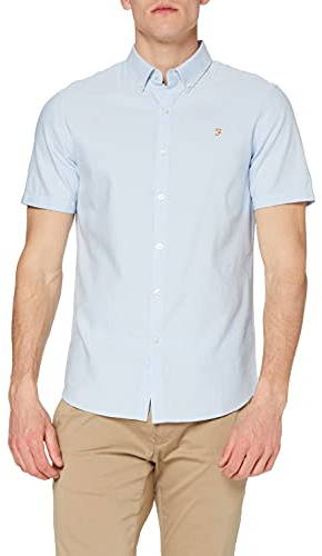 Farah Mens Brewer Slim Fit Cotton Oxford Shirt, Sky Blue, XL UK