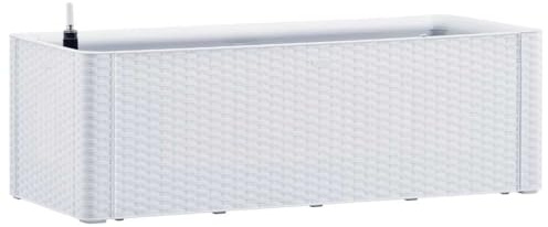 vidaXL Garten Hochbeet mit Selbstbewässerungssystem Rattan-Optik Pflanzkasten Blumenkübel Blumenkasten Pflanzkübel Weiß 100x43x33cm