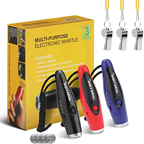 Electronic Whistle, 3 Pack Handheld Electronic Whistles Electric Whistle with Lanyard Three Tone Distinct High Volume Outdoor Sport Whistle for Coaches, Referees, P.E. Teacher