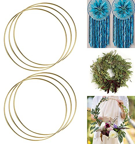 ALEMIN Anelli in Metallo 6 Pezzi 20 cm acchiappasogni macramè Color Oro, Anello per acchiappasogni e Artigianato