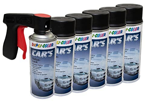 Lot de 6 bombes de peinture en spray Cars Dupli Color 652240 - Noir satiné - 400 ml - Avec poignée pistolet
