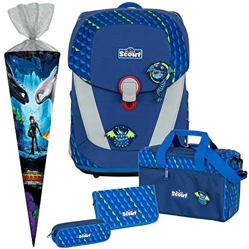 Flying Monsters - Dragons Drache - Scout Sunny II mit Funny Snaps® Schulranzen-Set 5tlg. mit Sporttasche - SCHULTÜTE GRATIS DAZU