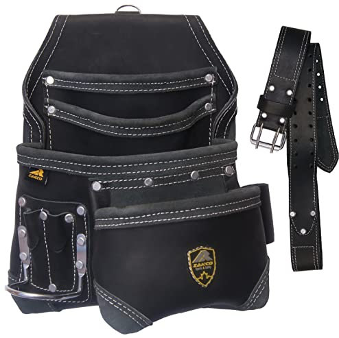 ZAKCO PRO-15 Werkzeugtasche für Zimmermann, 8 Taschen, mit Ledergürtel, Werkzeugtasche aus echtem Narbenleder, Werkzeugtasche für Elektriker, Werkzeugtasche für Trockenbau