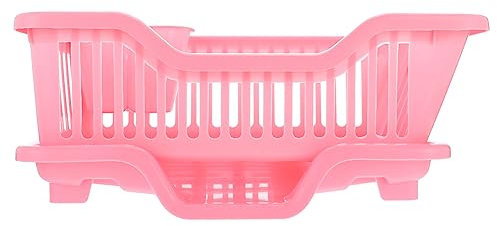 UPKOCH Abtropfgestell Für Geschirr Abtropfgestell Für Küchentheke Abtropfkorb Geschirrregal Mit Besteckhalter Und Abtropffläche Küchen-Organizer Für Schüsseln Teller Löffel Rosa