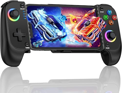 HASACOOL Mobile Gaming Controller for Android/iPhone,RGB Light Hall Effect Joystick Wireless Phone Controller-PS Remote Play/Xbox Cloud/Steam Link/GeForce Now/MFi Apple Arcade-Call of Duty,Roblox