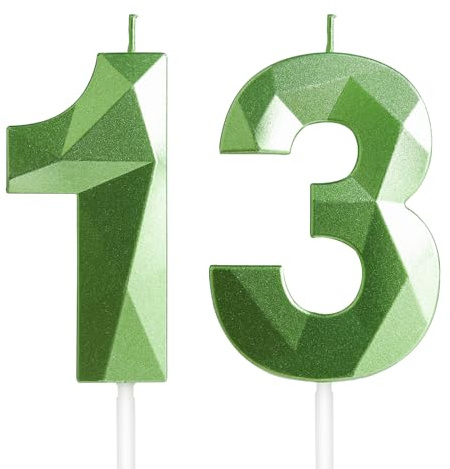 Yiran 13th Birthday Candles, Green Number 13 Candle for Cake, Happy Birthday Candles, Green Cake Topper Decorations for Birthday Party Baby Shower Wedding Anniversary