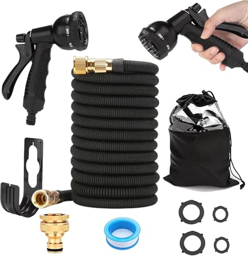 Naturezhen 15M Manguera de Jardín Extensible con Pistola de 8 Funciones y Bolsa de Almacenamiento para el Lavado de Automóviles Riego de Jardines (50FT)