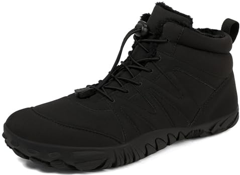 SECHRITE Barfußschuhe Winter Damen Herren Barfuss Schuhe Warm Gefüttert Breite Zehenbox Winterschuhe Schneestiefel Outdoor Wanderschuhe