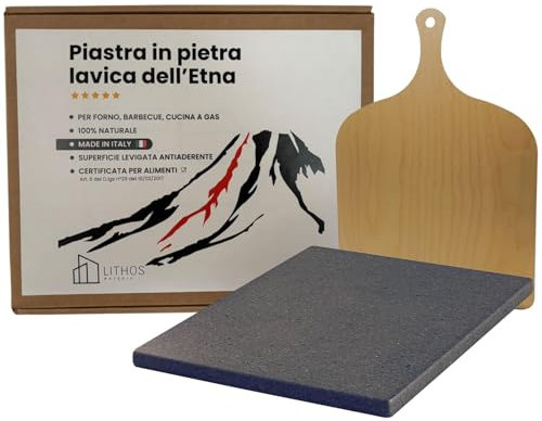 Placa de piedra volcánica aceitar – refractaria del Etna para horno eléctrico y gas, barbacoa, parrilla para pizza y carne – tamaños a elegir (40 x 35 x 2 + pala)