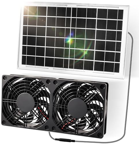Joycabin Ventilador solar, módulo solar, kit de ventilador, 10 W, ventilador de escape solar doble, ventilador de escape portátil para pequeños gallineros, invernaderos, casas de mascotas, garaje