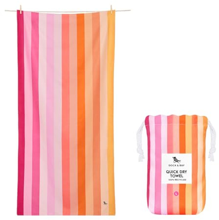 Dock & Bay Strandhandtuch - Schnell trocknende Mikrofaser, ohne Sand - Kompakt, Leicht - 100% recycelt - Inklusive Beutel - Summer - Miami Sorbet, Large (160x90cm, 63x35)