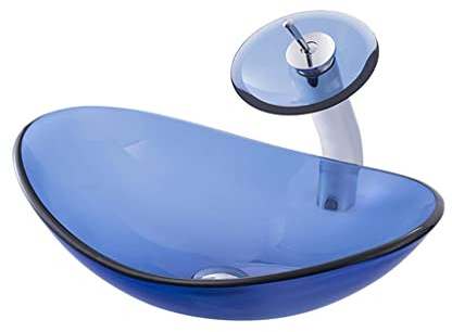 XDAWQP Bathroom Vessel Sinks Bathroom Vessel Sink Blue Glass Washbasin Bathroom Tempered Glass Washbasin Bathroom Countertop Art Basin Vessel Sink，Sink Set