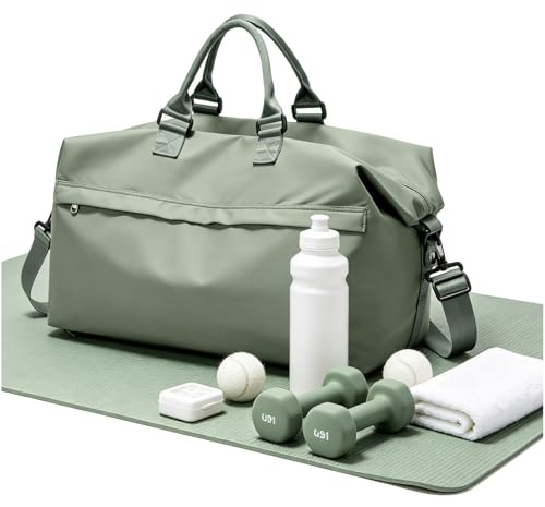 Bolsa de Viaje Mujer para Avión, Bolsa de Fin de Semana con Compartimento para Zapatos, Mala Maternidad con Bolsillo Húmedo, Bolsa Gimnasio Macuto Deporte Hombre(Verde)