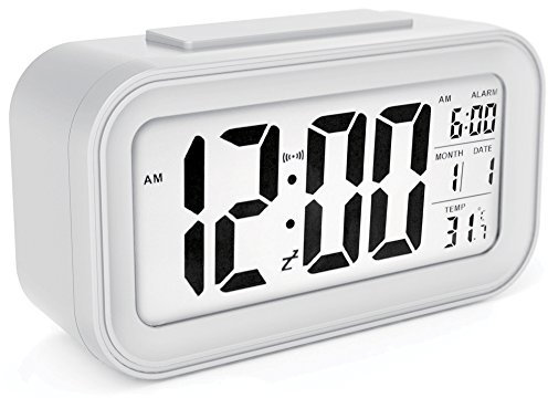 SIN&MI - Alarm Clock Large LED Display Digital Alarm Clock Snooze Activated Night Light Features White