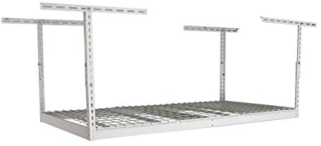 MonsterRax Overhead Garage Storage Rack - Heavy Duty 400 lb Capacity Adjustable Shelving, Easy Ceiling Mount, White (12-45)
