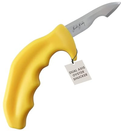 Swissmar Shucker Paddy Malpeque Oyster Shucking Knife – Ergonomic Dual Axis Oyster Shucker Tool with 2 / 5 CM Stainless Steel Blade - Perfect for kitchen Collections – Non-Slip Handle, Yellow