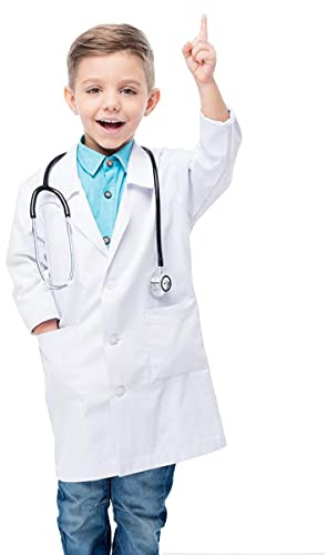 Waflyer Blouse de Laboratoire Enfant, Blouse Blanche Coton Chimie, Unisexe Blouses de Médecin Médical avec Poche pour Garçons Filles Étudiants Jeux de Rôle Expériences Scientifiques Peinture