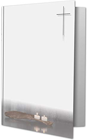 25 x biglietti di condoglianze, formato DIN A6, motivo candele su legno, con croce, 10,5 x 14,8 cm, doppio biglietto stampabile, biglietti di condoglianze per ringraziamento, invito, annuncio funebre