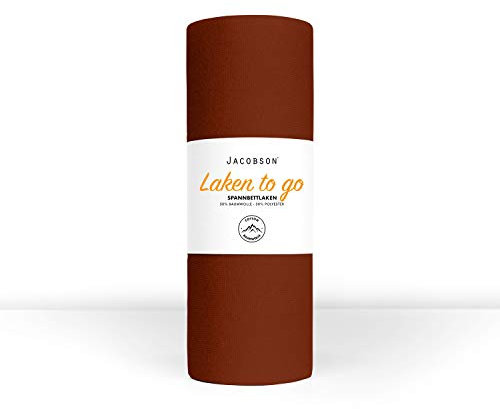 Jacobson Laken to GO Spannbettlaken Jersey Spannbetttücher Bettlaken 50% Baumwolle 50% Polyester (180x200-200x200cm 1er Set, Schokobraun)