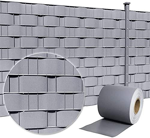LZQ Láminas de protección visual de PVC, extragruesas y opacas, con 120 clips de fijación para valla de jardín, balcón (210 m x 19 cm, color gris claro)