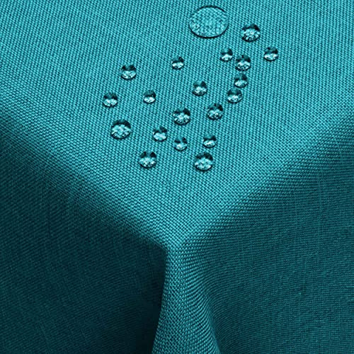 DecoHomeTextil Leinen Optik Tischdecke, Rechteckig 130 x 260 cm Petrol Türkis, wasserabweisend, fleckenabweisend, abwaschbar, Lotuseffekt, bügelfrei