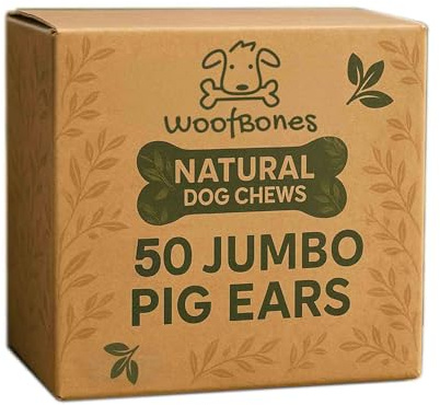 Pets Plus Natural All Natural Jumbo Whole Pig Ears for Dogs (50 Pack) – 100% Natural Pork Ear Dog Treat