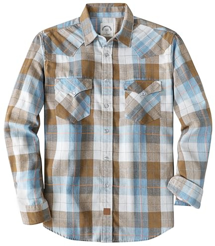 Dubinik® flanellskjorta herr Långärmad flanellskjorta herr Pearl Snap Western Denim Vintage Pocket Rutig skjorta