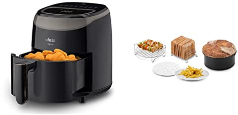 Ufesa Jaguar Freidora de Aire sin Aceite de 3.5L, 8 Programas, 1200W, Digital, Temporizador, Temperatura 80ºC - 200ºC, Sin BPA ni PFOA + Ufesa Pack 4 Accesorios para Freidora de Aire sin Aceite