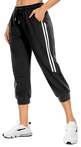 KaiDi Women's Summer Capri Joggers Athletic High Waist Crop Pants with Pockets Workout Athletic Yoga Running Casual Wear(2XL, Black)