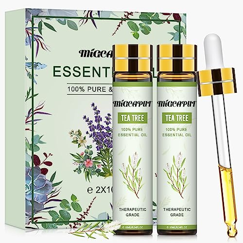 MIGCAPUT Huile Essentielle Arbre à Thé 2X10ML, Huile Essentielle Aromathérapie 100% Pures & Naturelle pour Diffuseur, Humidificateur, Huile d'arbre à Thé de Qualité Thérapeutique pour Massage, Bain