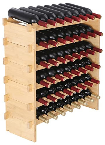 VEVOR Weinregal Weinständer für 48 Flaschen, BambusßFlaschenregal mit 6 Fächern, Stapelbar Vintage Weinständer Metall für Keller, Bar, Lagerraum usw. Flaschenhalter Weinflaschenregal 60 kg Belastbar