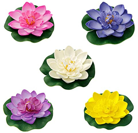 Tsling 5 Stück Künstliche Seerosen,Schwimmende Blumen Simulation Lotusblume aus Schaumstoff Decor,Eva Schwimmende Wasserlilie 10cm,für Fischteich Aquarium Garten Teich Terrasse