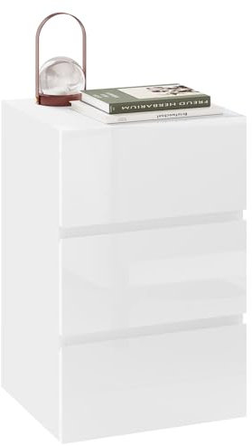 EUGAD Nachttisch weiß, Nachtschrank mit 3 Schubladen in Hochglanz, Moderne Nachtkommode für Boxspringbett, Beistelltisch Ablagetisch für Schlafzimmer Wohnzimmer, 40x35x62cm
