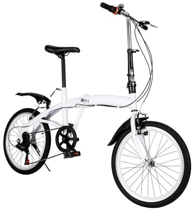 BAOCHADA 20 Zoll Faltrad Fahrrad, 6 Gang Klappfahrrad Kinder&Erwachsene, Klappfahrräder Fahrrad, Tragbar City Bike Bremssattel Haltebremse für Sport Outdoor Radfahren, Weiß