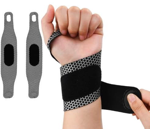 PTJJXA Lot de 2 Attelle de Poignet, Noir Protège Poignets pour Main Gauche ou Droite, Respirant Support de Poignet, Sangle de Maintien de Poignet, Bande Poignet pour Homme Femme Protection du Sport