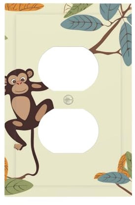Plaque murale 1 interrupteur décoratif duplex - Singe suspendu sur une branche d'arbre - Plaque d'interrupteur électrique vierge pour décoration de prises électriques - 12,7 x 7,6 cm