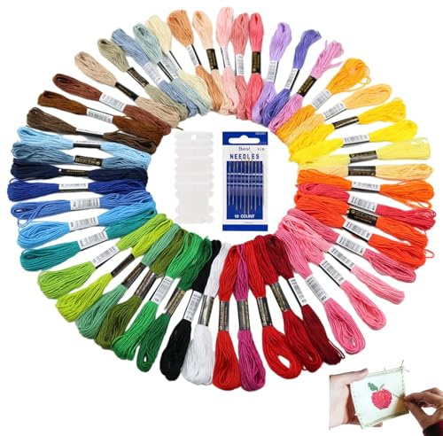aqlbhz 50 Skeins Kits Embroidery Threads,Embroidery Floss Rainbow Colour Embroidery Floss Friendship Bracelets Threads for Embroidery Cross Stitch Sewing Crafts with Free Embroidery Needles