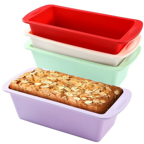 Surflyee 4 Stück Brotbackform Silikon, Silikonform Brotbackform, Kastenform Silikon für Kuchen und Brote, Antihaftbeschichtung Schnellspanner Brotbackformen für Backofen, Fritteuse