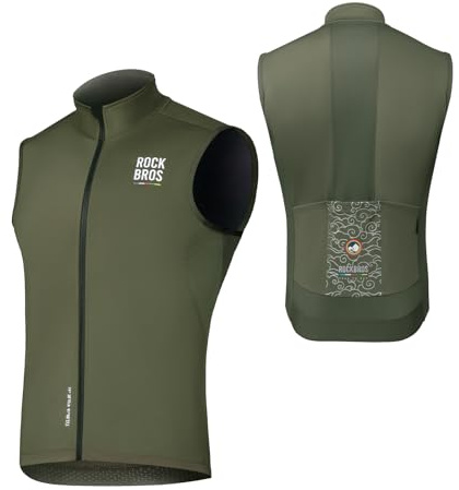 ROCKBROS Road to Sky Gilet Ciclismo Uomo, Gilet Antivento Bici Sportivo Caldo, Smanicato Invernale, Adatto per Corsa, Escursione, Alpinismo, Motociclismo, Primavera, Autunno, Verde Militare,XL